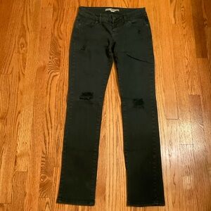 Forever 21 Jeans, Faded Black, 5-Pockets Frayed Knees Raw Hem, 1% Spandex, Sz 26
